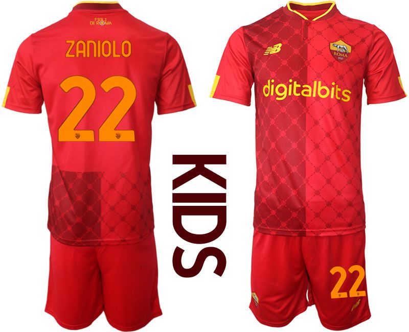 Youth 2022-2023 Club AS Rome home red #22 Soccer Jersey